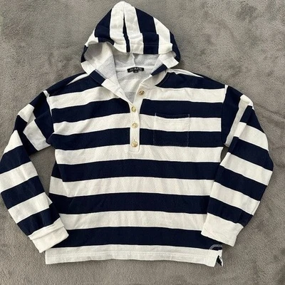 J. Sudadera con Capucha Crew University Terry Henley PEQUEÑA Para Mujer Azul Marino Rayas Foto 1 de 4