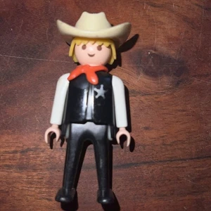 VTG Playmobil Western Cowboy Sheriff Cowboy Hat Cape Figure 3" Geobra 1974 RARE - Picture 1 of 7