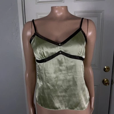 Camisa sin mangas vintage Y2K antigua azul marino pequeña camisa de satén blusa ajuste perfecto CC17 Foto 1 de 4