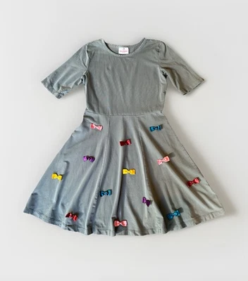 Hanna Andersson Gray Dress Colorful Satin Bows 140cm Girls 10 Cotton A-line Bow - Image 1 of 4