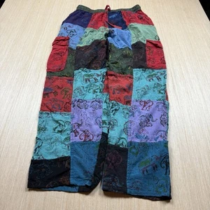 Patchwork Pants Cargo Baggy Hippie Boho Festival Lounge Drawstring L Elephant - Picture 1 of 9
