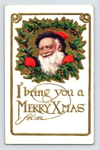 Vintage Christmas Postcard Santa Wreath 1910s Unposted Divided Back - Picture 1 of 2