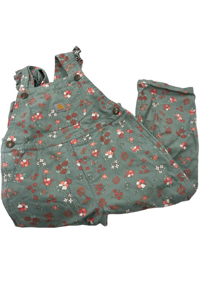 CARHARTT девочки зеленый цветочный оборки плеча комбинезон 4T - Изображение 1 из 4