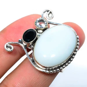 White Coral & Black Onyx Gemstone Silver Plated Jewelry Bali Ring s.7 T8618 - Picture 1 of 3