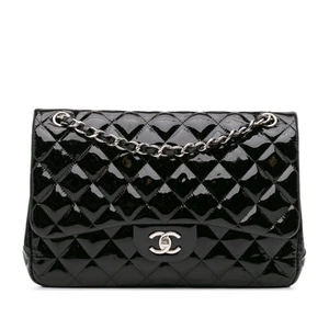 Authenticated Chanel Jumbo Classic Patent Double Flap Black Leather Shoulder Bag - Picture 1 of 12