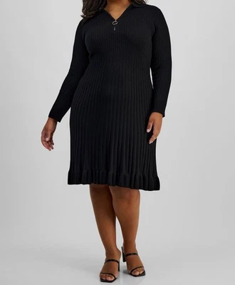 Signature by Robbie Bee Women's Black Polo Collar Front-Zip Dress Plus Size 1X - Image 1 of 3