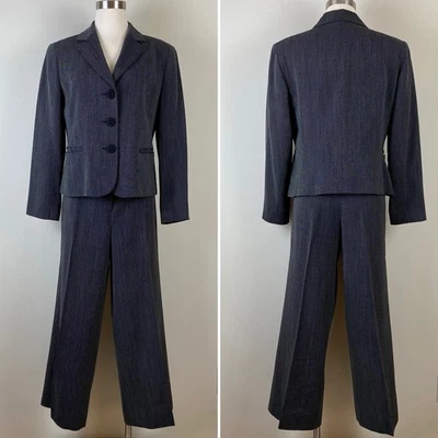 Lafayette 148 NY Petites Black Cream Wool Blend Pantsuit, Jacket 12P, Pants 14P - Image 1 of 4