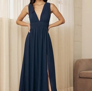 Lulus Maxi Dress XL Heavenly Hues Blue Wedding Plungin VNeck Split Bridesmaid - Picture 1 of 14