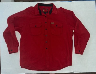Jaqueta Woolrich Vintage Camisa Shacket GROSSA Feita nos EUA Lã Rara XXL Vermelha - Imagem 1 de 4