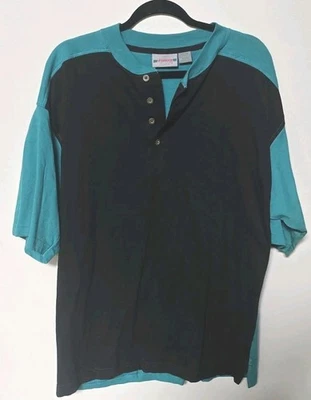 Camisa Pullover Vintage Años 90 McGregor Henley Verde/Negro Cuatro Botones GRANDE Años 90 Foto 1 de 4