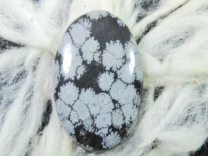 54Cts. Natural Snowflake Obsidian Loose Gemstone Oval Cabochon 27X42X4MM - Picture 1 of 7
