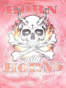 Assholes*s Live Forever BORN WITH HORNS Sweatshirt Hoodie Pullover Mens XL Red - Picture 1 of 5