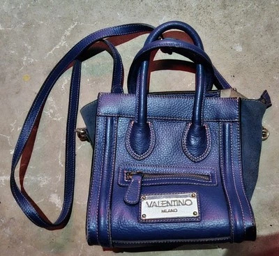 Valentino Milano Navy Blue Pebbled Leather Mini Satchel Crossbody Bag - Image 1 of 4