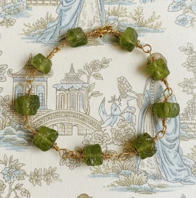 Nature's Raw Peridot In Classic Bohemian Bracelet In Gold Plated - Image 1 of 4