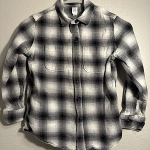 Gap Kids Boys 8 Medium Button Down Shirt 100% Cotton Black White Gray  - Picture 1 of 4