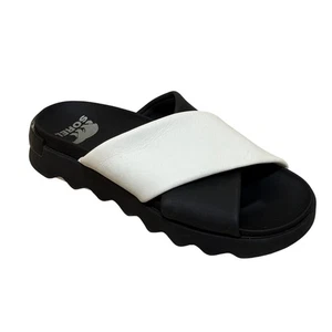 Sorel sandali donna 9,5 nero bianco VIIBE pelle incrociata plateau slide - Foto 1 di 8