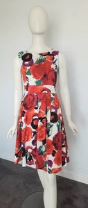 Timeless By Vanessa Tong Size 10 Red Floral Sleeveless Fit & Flare Dress - Bild 1 von 11