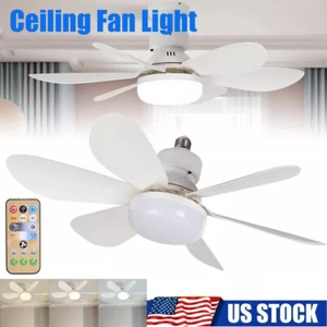 Ceiling Fan E27 Socket Fan 30W with Dimmable LED Light Remote Controller 6000K - Picture 1 of 11