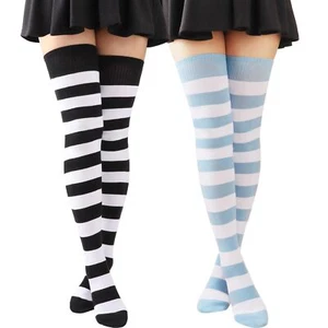 Thigh High Socks Extra Long Cotton Femboy Thigh High Stockings Striped Socks ... - Picture 1 of 7