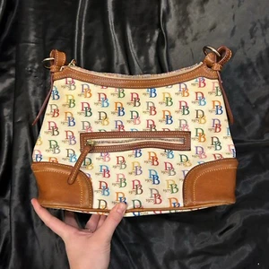 Vintage Dooney & Bourke Rainbow Brown Leather Hobo Satchel Purse Hand Bag - Picture 1 of 10