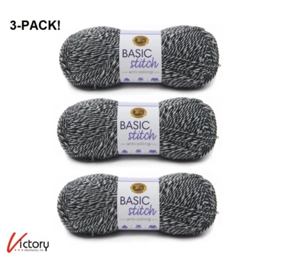 NEW Lion Brand Basic Stitch Anti-Pilling Yarn 3-PACK | Black/White (600) | 202 - Image 1 of 4