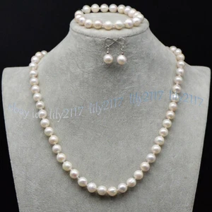 Natural 9-10mm White South Sea Baroque Edison Pearl Necklace Bracelet Earrings - Picture 1 of 16