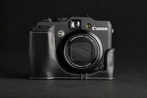Genuine real Leather Half Camera Case Camera bag Cover for CANON G16 Black - Picture 1 of 6