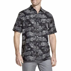 Mens Black Tropical Hawaiian Air Classic Fit Short Sleeve Button-Down Shirt Med - Picture 1 of 4