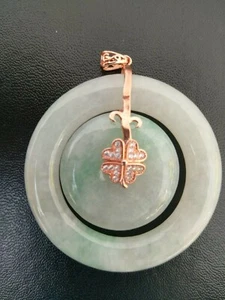 Certified Icy Light Green Natural Grade A jadeite jade Pendant with Double Rings - Picture 1 of 9