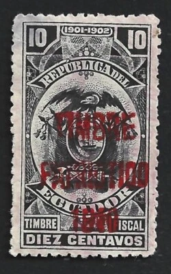 (AOP) Sello de ingresos Ecuador 10c con sobreimpresión PATRIÓTICA roja Foto 1 de 2