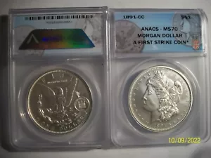 1891 MORGAN CC Silber Dollar ANACS MS 70 FIRST STRIKE CARSON CITY 1891 FIJI MINT - Bild 1 von 2