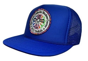 Vintage Newman Catholic Student Center Hat Cap NIU DeKalb Patch Blue Trucker - Imagen 1 de 16