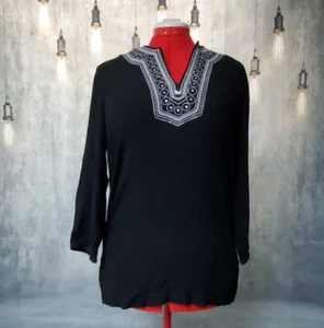 Cathy Daniels black tunic with India ornate pattern at neck size S - Picture 1 of 12