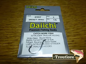 15 x DAIICHI 2557 #1 INTRUDER TRAILER HOOKS BLACK NICKEL - NEW FLY TYING HOOK - Picture 1 of 4