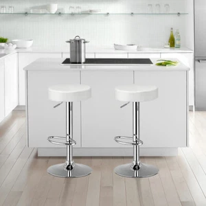 Costway Set of 2 Round Bar Stools Adjustable Swivel Counter Pub Chairs White - Picture 1 of 6