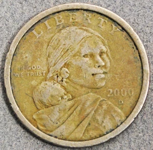 Moneda de un dólar Sacagawea 2000-D Libertad de Estados Unidos - No limpia - 7,78 gramos - Imagen 1 de 2