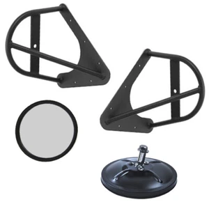 Vw Baja Bug Offroad Side View Mirror Mounts With 5" Black Convex & Flat Mirrors - Picture 1 of 3
