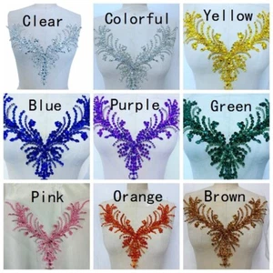 Beaded Rhinestone Applique Motif Patch Wedding Trimming DIY Accessories Sew On - Picture 1 of 22