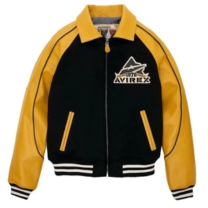 Men's Avirex Yellow Bomber Motorcycle Biker Jacket Real Cowhide Leather Jacket - Picture 1 of 3