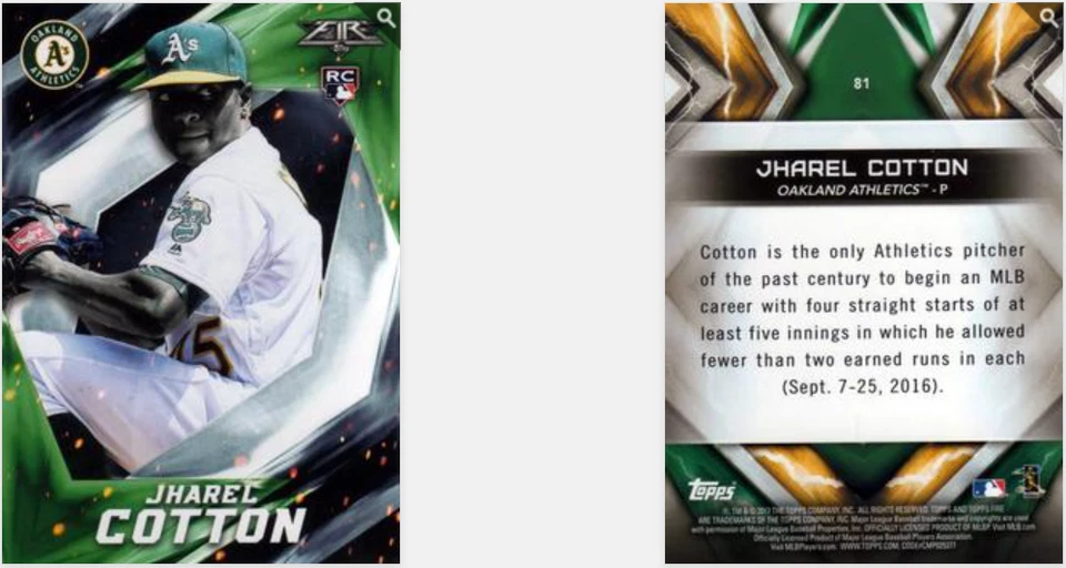 2017 Topps Fire - Jharel Cotton #81 (RC) - Image 1 of 1