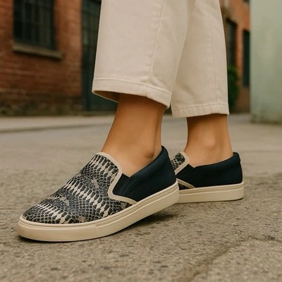 Vince Blair Snakeskin Print Slip On Loafers Womens Size 8.5 Gray Quiet Luxury - Image 1 of 4