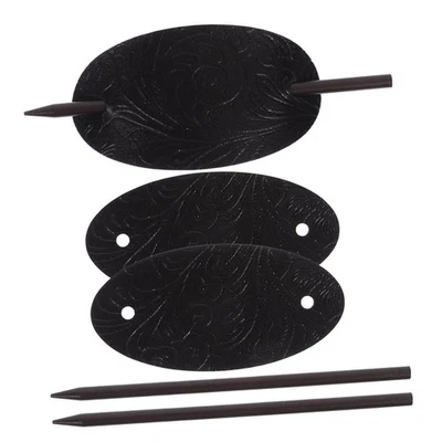 Hair Sticks 3pcs Leather Barrette with Stick Ponytail Holder Pin Slide Oval S... - Image 1 of 4