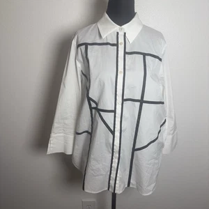 Túnica Ming Wang con adornos en contraste abotonada pequeña blanca negra rejilla arte moderno - Imagen 1 de 8