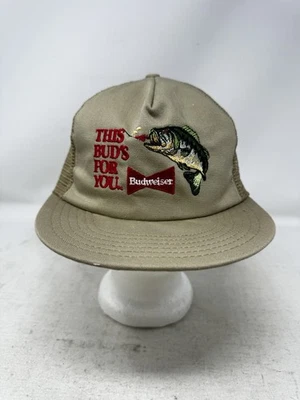 Vintage Budweiser Beer THIS BUD'S FOR YOU Bass Anglers Fishing SnapBack Hat USA - Image 1 of 4