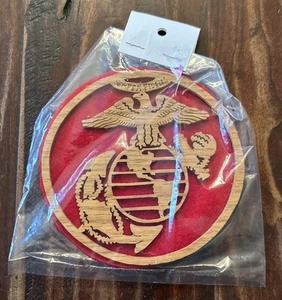 New US Marine Corps 5” Laser Cut 3-D Wood Eagle, Globe & Anchor w/Red Felt Back - Picture 1 of 3