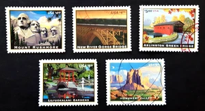 🔥5 US PRIORITY MAIL High Value Stamps ~ AMERICAN LANDMARKS ~ Used, Off Paper XF - Picture 1 of 4