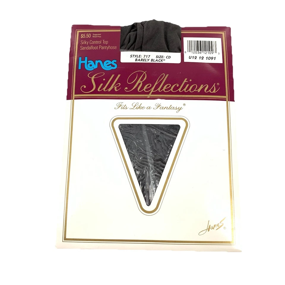 Vintage 1988 Hanes Silk Reflections Pantyhose Style 717 Barely Black Size CD