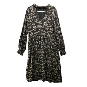 Disturbia Dress Womens 12 Long Sleeve Midi Black Beige Floral Long Sleeve V-Neck - Picture 1 of 11