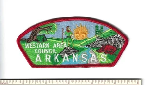 EM SCOUT BSA CSP WESTARK AREA COUNCIL ARKANSAS MERGED AR PATCH GLD FDL RAZORBACK - Picture 1 of 1