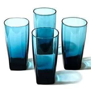 Libbey Teal Glass Tall Rounded Top Square Base 16 oz. Tumblers, Set of 4 - Picture 1 of 3